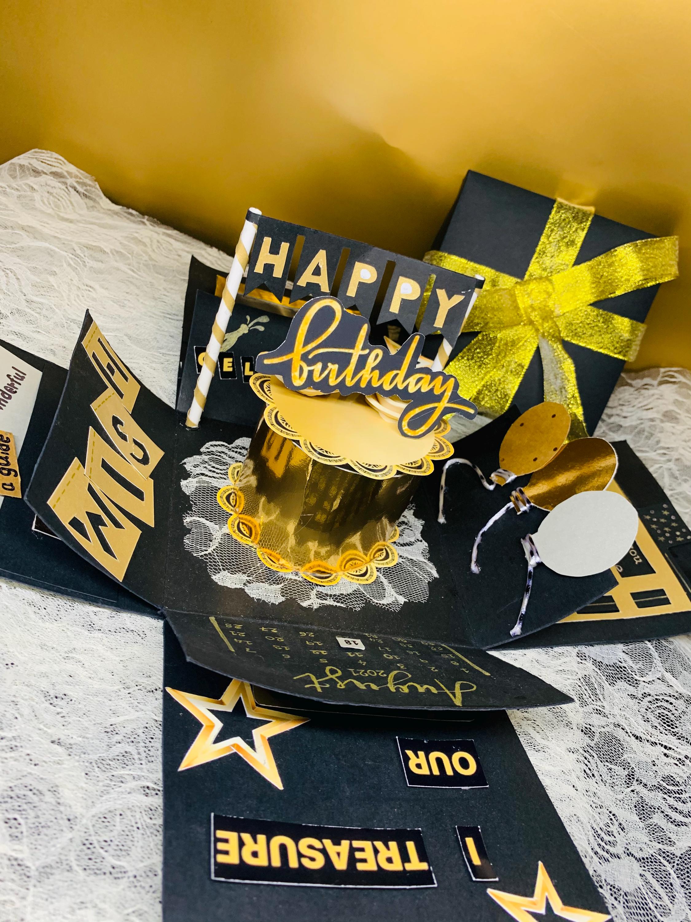 Handmade Black & Gold Explosion Box Pop–up Gift Card – 3D Surprise Gift ...