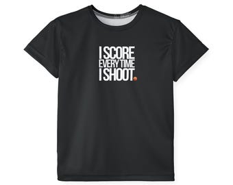Kids Sports Jersey - I Score Every Time I Shoot BASKETBALL white letters