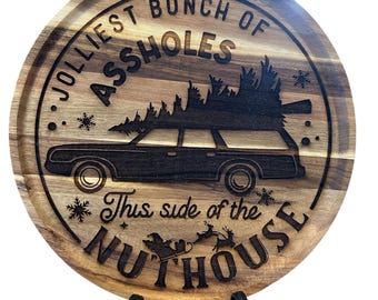 Navidad, Platos de madera cortados con láser personalizados, El grupo de imbéciles más alegre de este lado del manicomio
