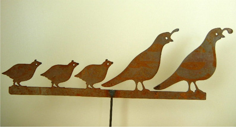 Quail Family tall Metal Garden Stake | Etsy