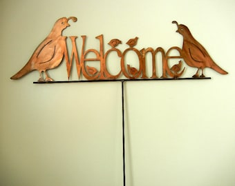 Quail Family Welcome, Metal Garden Stake