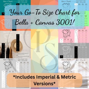 Size Chart, Bella Canvas 3001, T-shirt Measurements, Metric & Imperial, 3001 Size Chart, Unisex Jersey T-shirt, Bella Canvas Size Chart