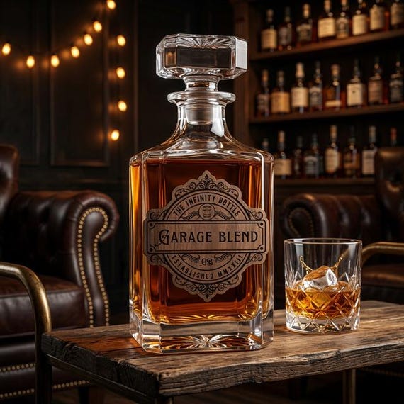 The 'Infinity Bottle' concept — a vessel for blending your own whiskey over time — is genuinely niche and interesting beyond a plain decanter.