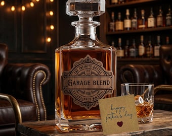 Fathers Day Gift for Dad | Personalized Wood Infinity Bottle Label Kit | Custom Whiskey Decanter Engraved Cork & Wood ledger.