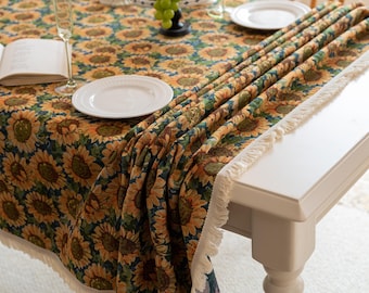 Sunflower Tablecloth: Colorwoven Cotton-Poly Blend with Fringe
