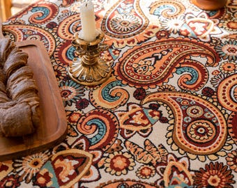 Boho Paisley Tablecloth with Fringe: Colorwoven Cotton-Polyester