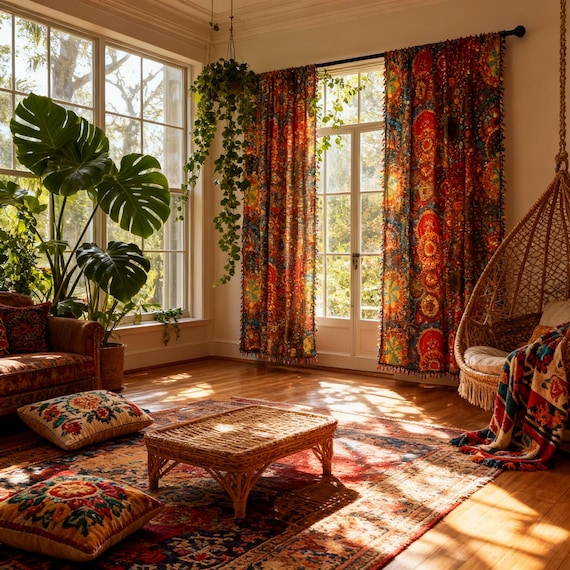 Boho Farmhouse Curtains: Fringe Trim, Soft Polyester (2-Panel Set)