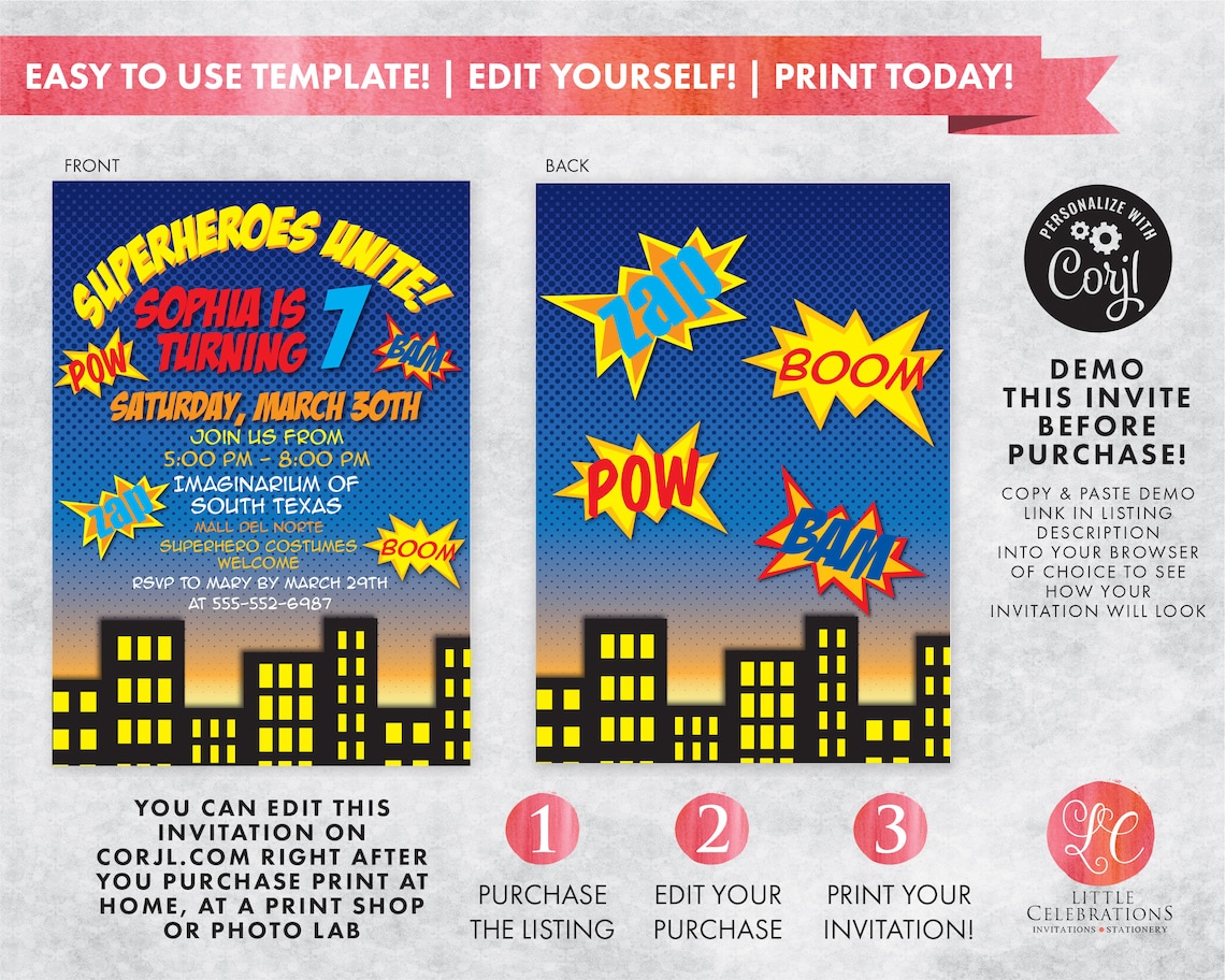 Birthday Invitations For Boy Superhero Printable