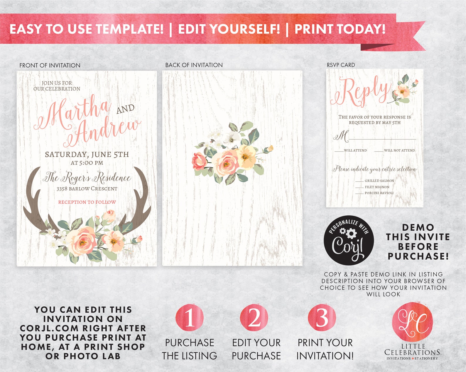 Country Wedding Invitation Printable Wedding Invitation - Etsy