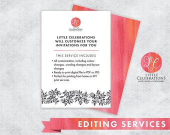 EDIT MY INVITATIONS - Editing Service for Invitations - Customized Invitations - Custom Wedding Invitations - Custom Birthday Invitations