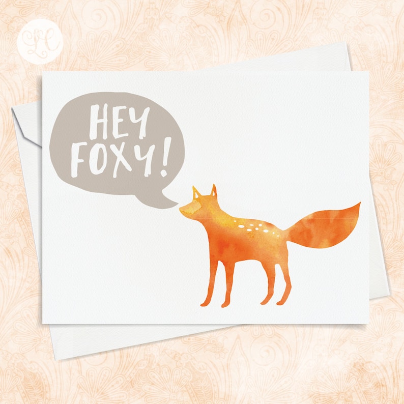A2 Greeting Card Birthday Card Hey Foxy Greeting Card Girl Friends Card Funny Greeting Card Best Friends Card