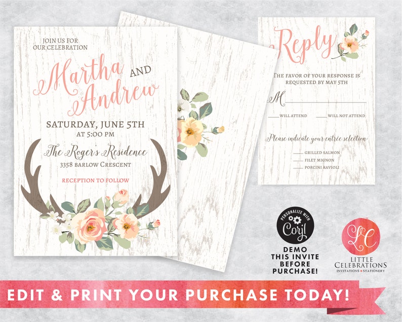 Country Wedding Invitation Printable Wedding Invitation - Etsy