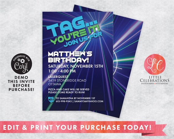 Digital Download Birthday Invitation Laser Birthday Etsy