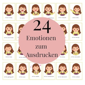 Emotiekaarten voor kinderen – 24 emotiekaarten om af te drukken | Duits | Emoties leren | Kinderdagverblijf, school, thuis | PDF downloaden