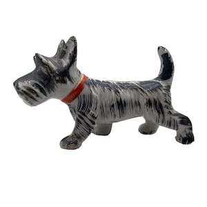 Vintage Scottie Dog Figurine Porcelain Black White Scottish Terrier Japan 5&quot;