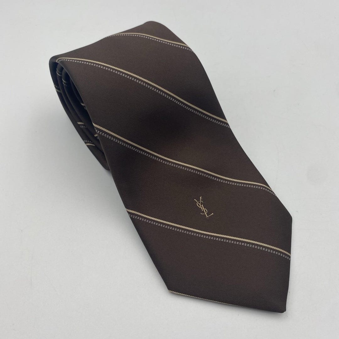 Ysl Necktie Rabbit Vintage Yves Saint Laurent YSL 90s Men's Neck Tie Brown Stripe - Etsy