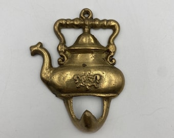 Vintage Brass Tea Kettle Coffee Pot Teapot Wall Hook/Hanger Flower Granny Core