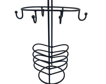 Wrought Iron Coffee Mug Tree and Saucer Holder Rack Matte Black 6 Hook 17.5in