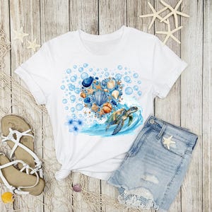 Sea Life PNG, Ocean Sea Turtle Transfer, Sublimation, DTF