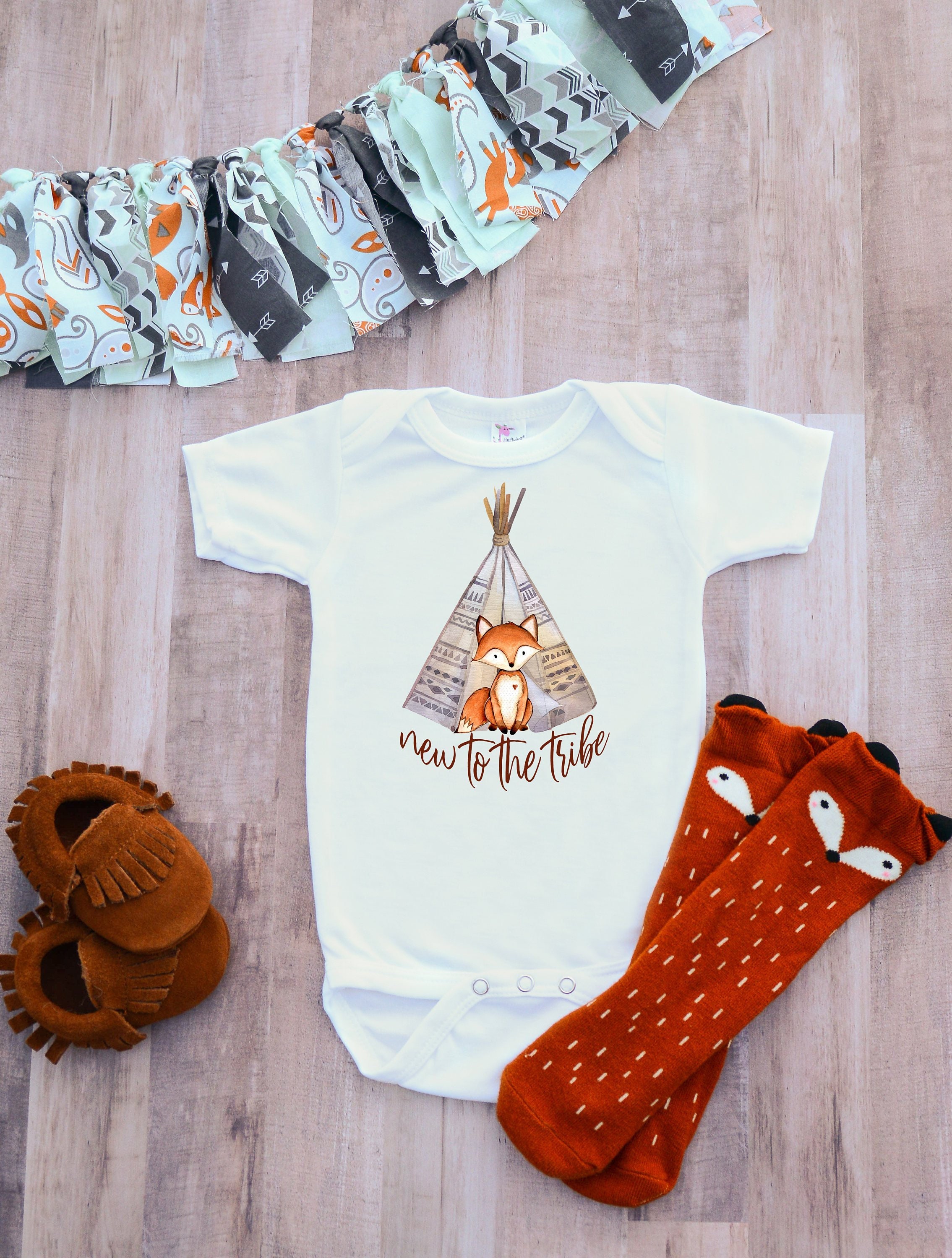 fox outdoor clothing on Baby Clothing Animal Fox Tribal Teepee Little Brother Clothes Newborn Boy Bodysuit Pregnancy Announcement Reveal Outdoor Trendy Top Tee