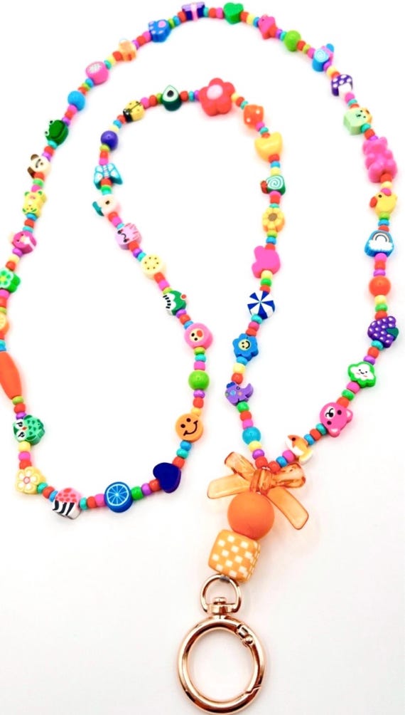 Colorful Beaded Badge Holder, Teacher Lanyard, Dopamine Dressing ID Necklace, Cute Work Accessory