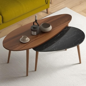 Oval Coffee Table – Asymmetric Scandinavian Style – Rustic Natural Finish – Mid Century Modern Design - Mother&#39;s Day Gift -Cute Coffee Table