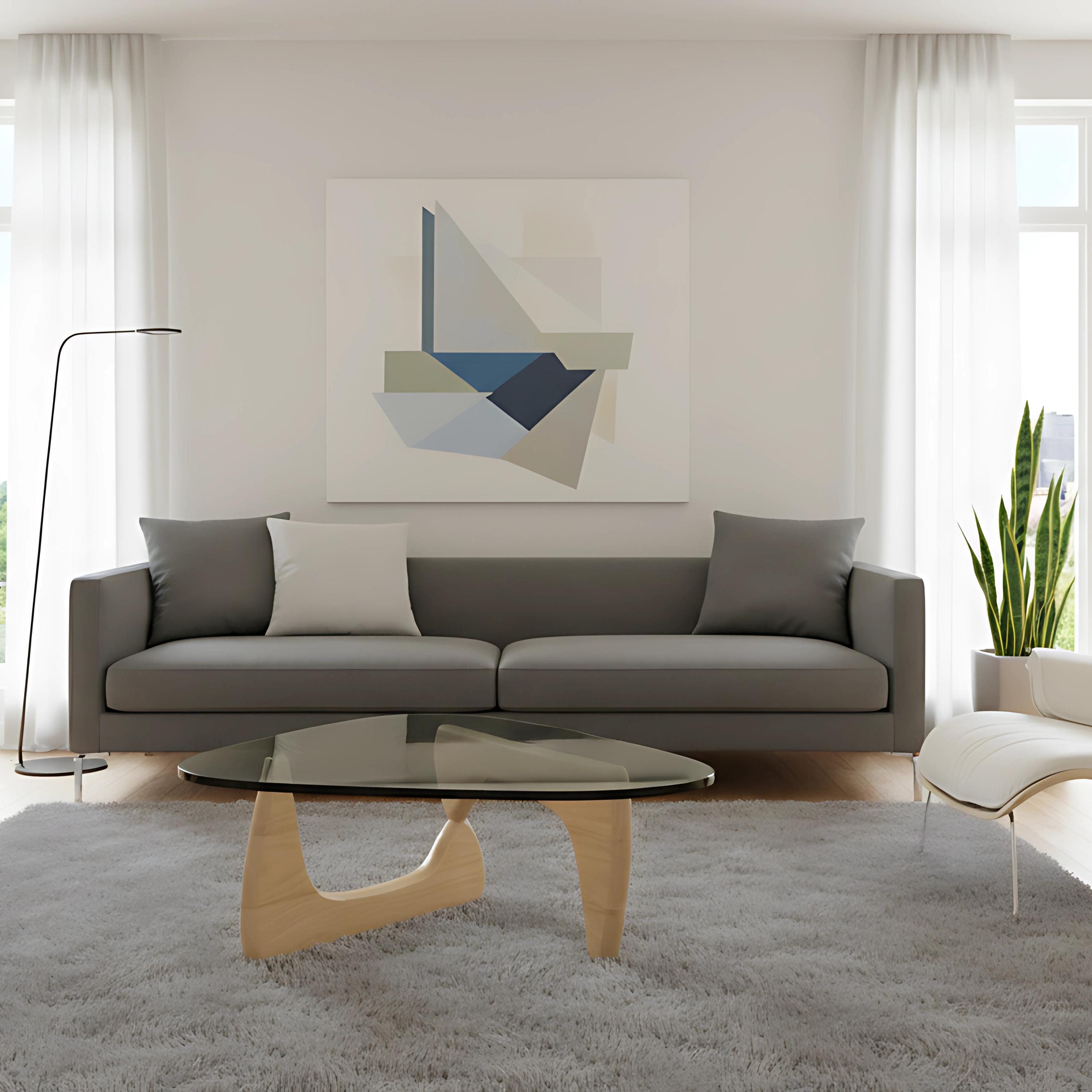 モダンなオーバルガラスコーヒーテーブル：ミニマルな幾何学的デザイン