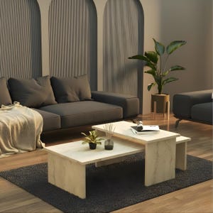 Juego de mesas de centro de travertino blanco – Mesas modernas y minimalistas para sala de estar