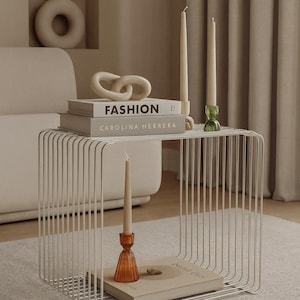 Miami Minimalist Chrome Wire Side Table – Modern Cube Nightstand