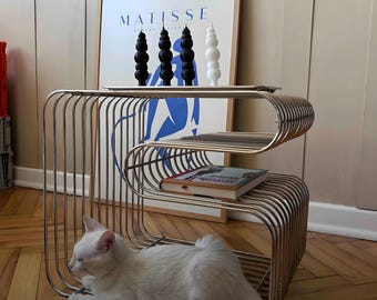 Modern Chrome Wire Side Table - Minimalist Two-Tier Nightstand