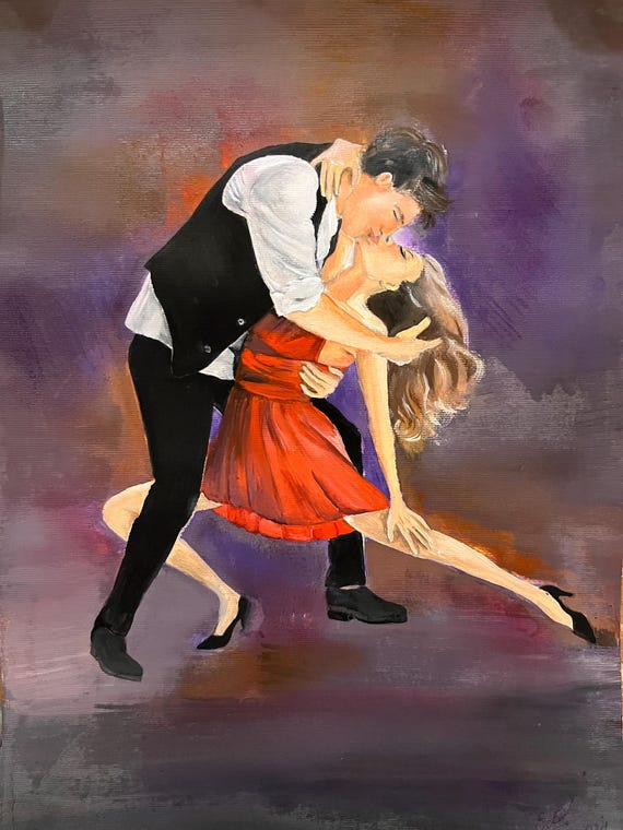 Passionate Dance Duo – Original Romantic Acrylic Painting on Cardboard | Страстен танц – оригинална романтична акрилна картина върху картон