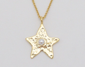 Collar Estrella Dorada con Perla · Bañado en Oro de 18K · Colgante de Perla · Collar Celestial · Regalo para Ella · Hecho a Mano