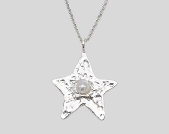 Collar de estrella de plata con perla · Plata de ley 925 · Colgante de perla · Collar celestial · Regalo para ella · Hecho a mano