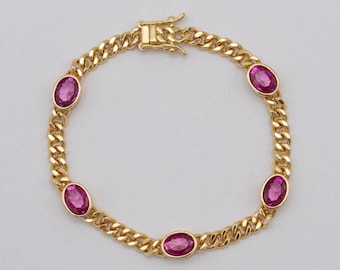 Pulsera de eslabones de oro rosa · Chapada en oro de 14 quilates · Pulsera de cadena con circonitas cúbicas · Cierre magnético · Regalo para ella · Sin níquel