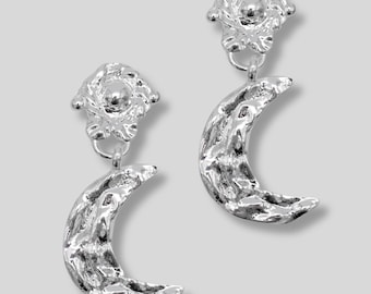 Pendientes de luna de plata · Pendientes de luna creciente de plata de ley 925 · Pendientes delicados para el día a día · Hechos a mano · Sin níquel