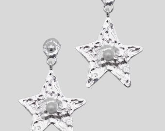 Pendientes de estrella de plata con perla · Plata de ley 925 · Pendientes de perlas · Regalo para ella · Hechos a mano, sin níquel
