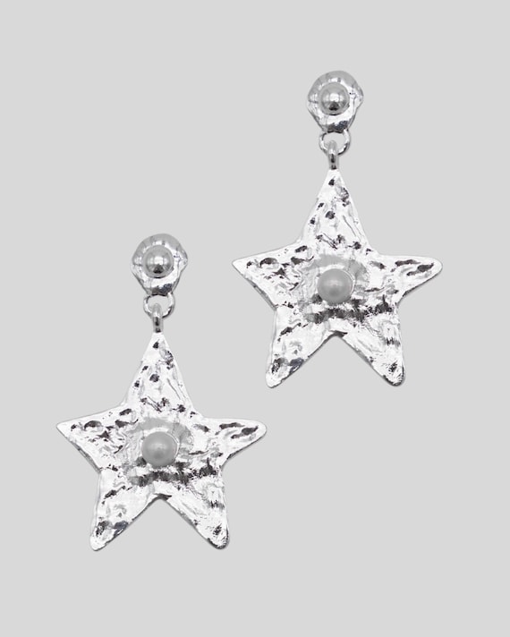 Silberne Stern Ohrringe mit Perle · 925 Sterling Silber · Perlen Ohrstecker · Geschenk für Sie · Handgemacht Nickelfrei