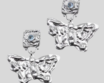 Pendientes de mariposa de plata con piedra azul claro · Plata de ley 925 · Pendientes de mariposa · Regalo · Hechos a mano · Sin níquel