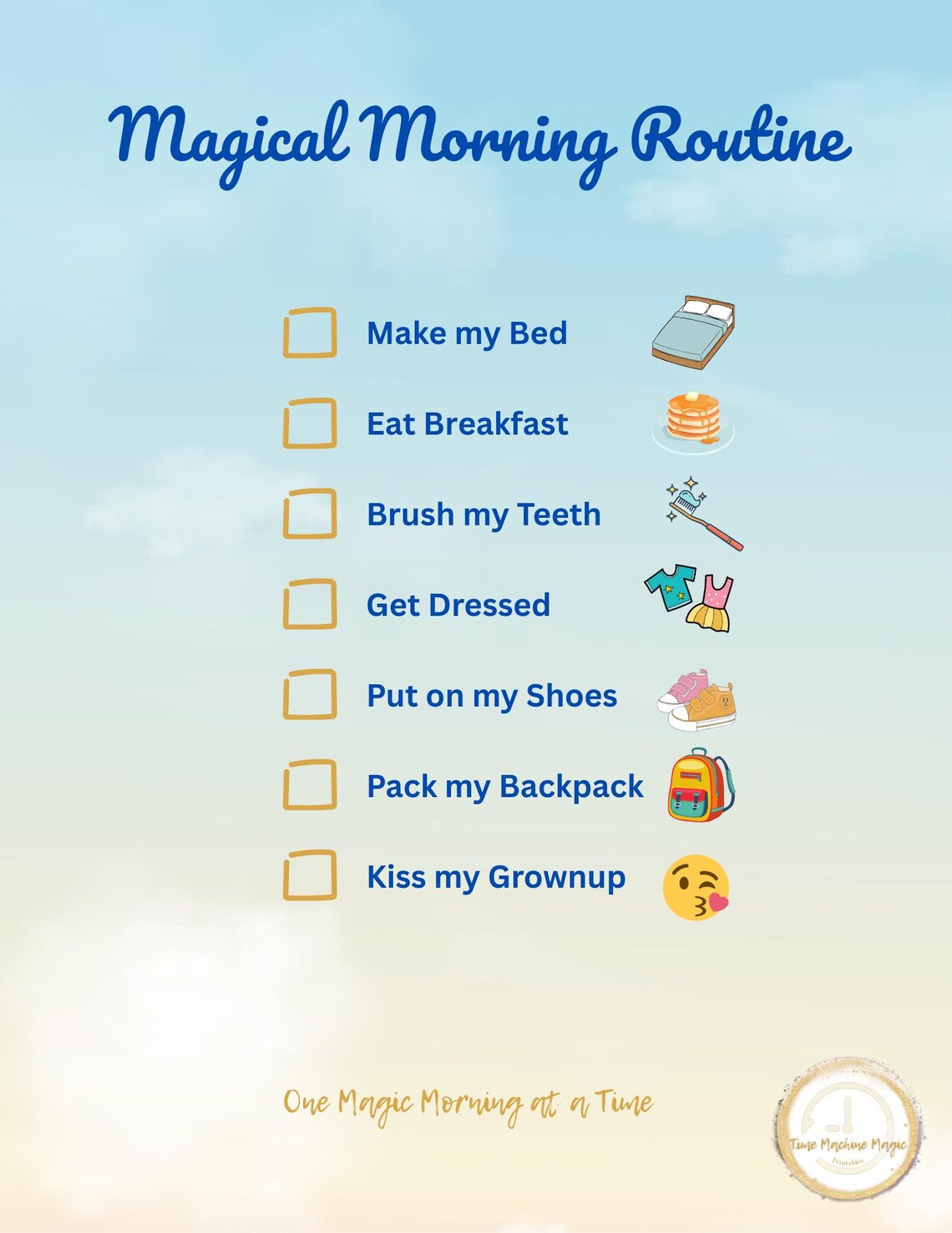 Kids Morning Routine Chart Printable | Checklist for Toddlers and Kids ...