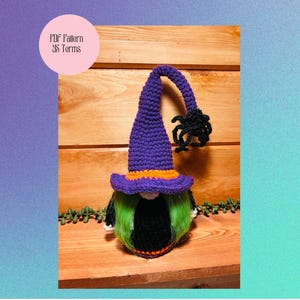 Halloween Crochet Witch Gnome.  Crochet Spider.  Witch with tall hat.  Crochet Pattern.  Gnome pattern.  Halloween decor.  Halloween crafts.