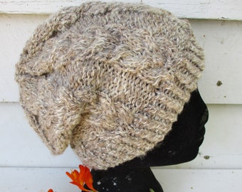 Handspun Beanie - Hand Knitted with an Inverted Cable in a Variety of Naturally Coloured  Handspun Australian Pure Wool.