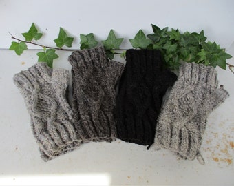 Fingerless Gloves - Hand Knitted in an "Aran" Style using a Variety of Naturally Coloured Handspun Australian Pure Wool.