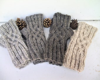 Fingerless Gloves - Hand Knitted with a Double Crossed Cable in a Variety of Naturally Coloured  Pure Australian Handspun Wool.