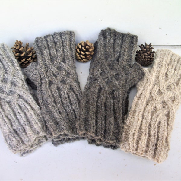 Fingerless Gloves - Hand Knitted with a Double Crossed Cable in a Variety of Naturally Coloured  Pure Australian Handspun Wool.