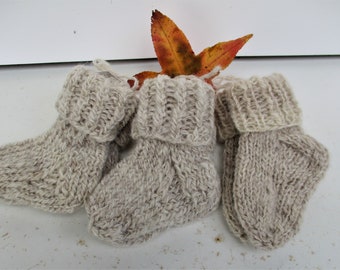 Handspun Toddler Socks - Hand Knitted in a Soft Fawn Handspun Australian Pure Wool.