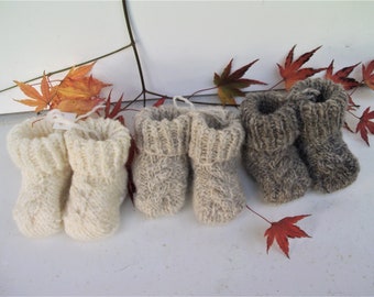 Handspun Baby Booties - Hand Knitted with a Central Cable in a Variety of Naturally Coloured Handspun Australian Pure Wool.