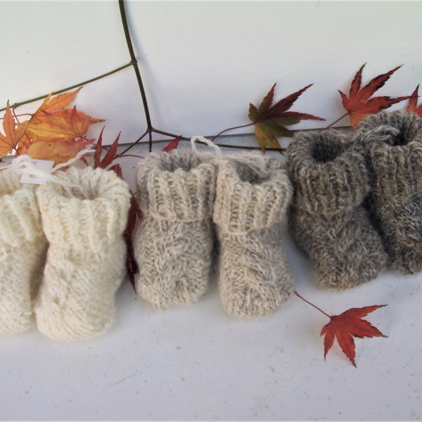 Handspun Baby Booties - Hand Knitted with a Central Cable in a Variety of Naturally Coloured Handspun Australian Pure Wool.