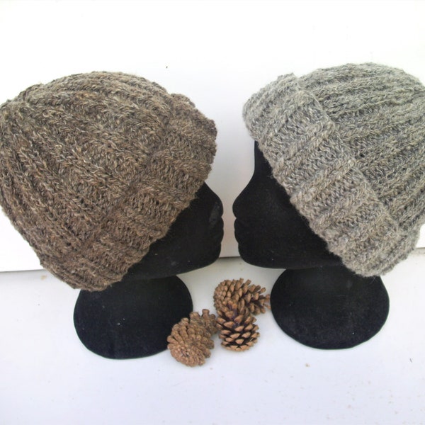 Double Rib Handspun  Beanie - Hand Knitted in a Variety of  Naturally Coloured  Pure Australian Handspun Wool.