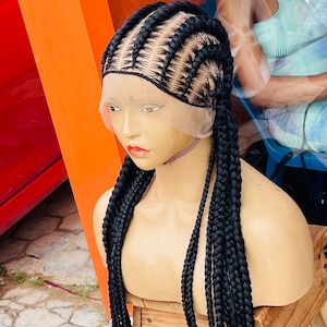 Handgemaakte cornrow-vlechtpruik: jumbo-twist, volledig kant, babyhaar