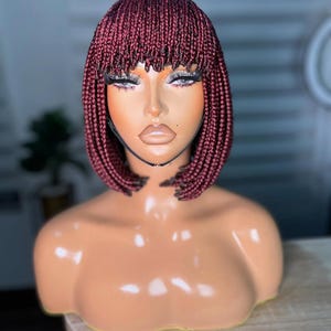 Peluca trenzada corta hecha a mano: estilo trenza africana, encaje completo